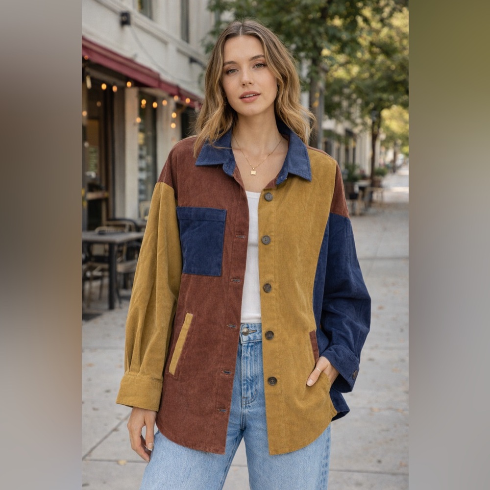 Main Strip Colorblock Patchwork Jacket Small Shac… - image 1